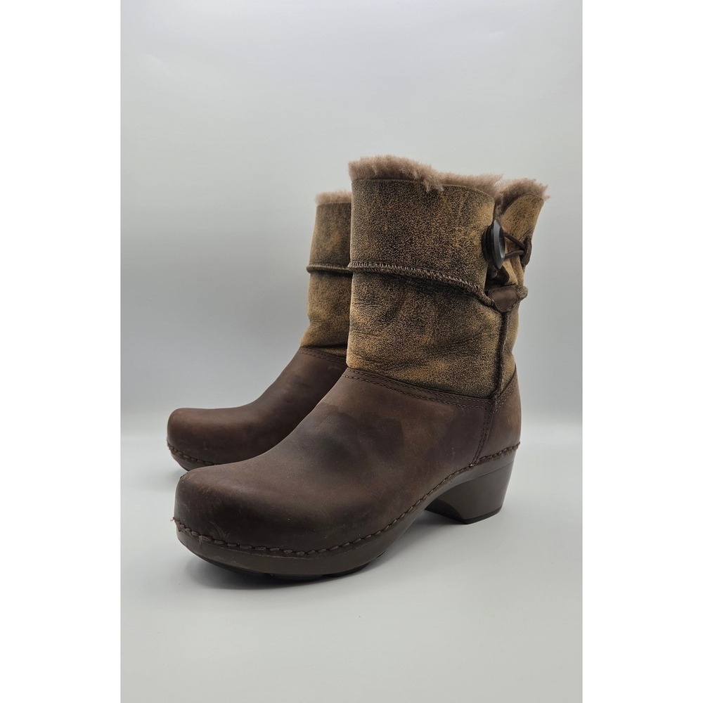 Dansko Stormy Women's Boots 38 Brown Leather Shearling Lined Foldover Clog